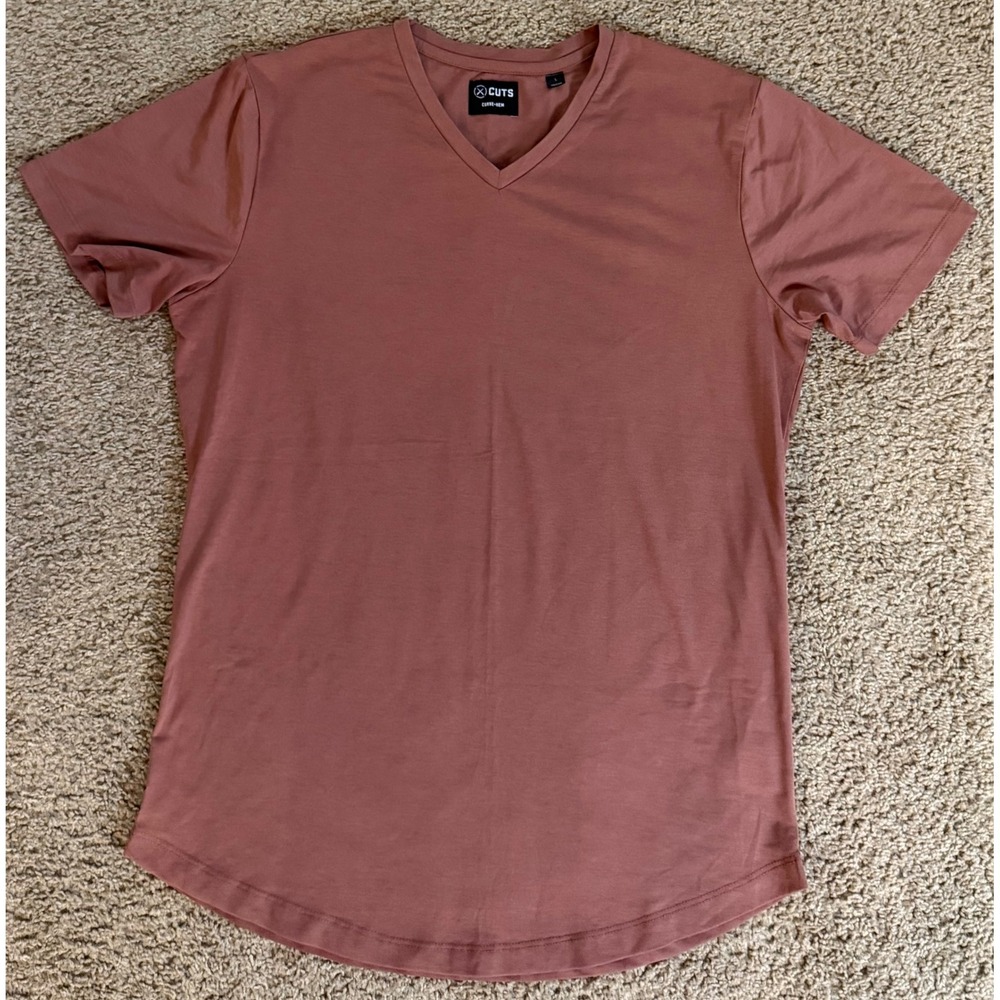 Cuts Clothing Mens Large Curve-Hem V-Neck T-Shirt PYCA Pro Clay Pink MT10006
